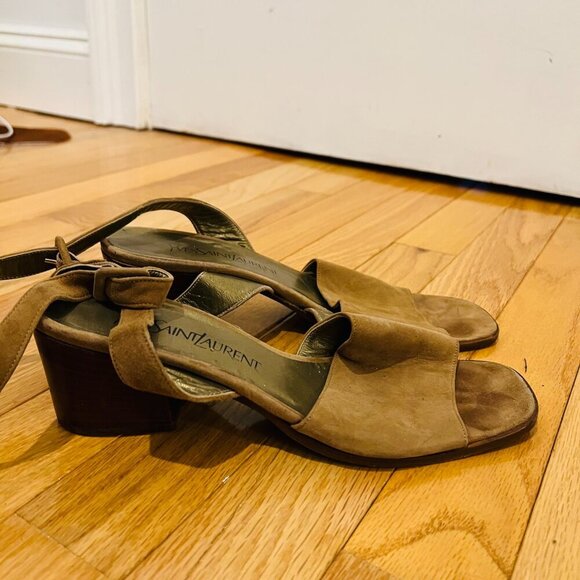 Yves Saint Laurent Gold Brown Suede Sandals Ladies YSL 7.5 Ballet Heel - Picture 9 of 16